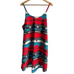 Southern Stitch Slip Dress Spaghetti Strap 1990s Southwestern Sun Dress Tribal S